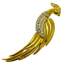 Load image into Gallery viewer, Vintage MONET signed gold tone rhinestones peacock bird designer brooch
