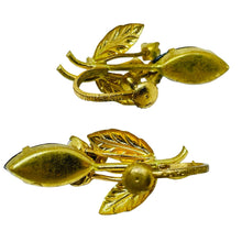 Load image into Gallery viewer, Vintage Made in Austria signed gold tone enamel rhinestones brooch earrings set
