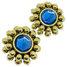 Load image into Gallery viewer, Vintage Made in ITALY gold tone blue glass designer clip on earrings
