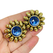 Load image into Gallery viewer, Vintage Made in ITALY gold tone blue glass designer clip on earrings
