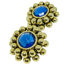 Load image into Gallery viewer, Vintage Made in ITALY gold tone blue glass designer clip on earrings
