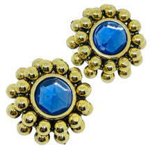 Load image into Gallery viewer, Vintage Made in ITALY gold tone blue glass designer clip on earrings
