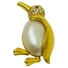 Load image into Gallery viewer, Vintage NAPIER gold tone pearl rhinestone penguin figural designer brooch
