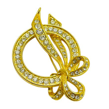Load image into Gallery viewer, Vintage NOLAN MILLER signed gold tone rhinestone bow designer brooch
