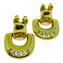 Load image into Gallery viewer, Vintage PAOLO GUCCI signed gold tone door knocker designer clip on earrings
