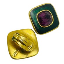 Load image into Gallery viewer, Vintage SAL SWAROVSKI gold plated enamel crystal designer clip on earrings
