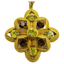 Load image into Gallery viewer, Vintage SARAH COVENTRY gold rhinestone cross designer runway necklace
