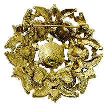 Load image into Gallery viewer, Vintage SEQUIN signed gold tone sapphire emerald glass designer brooch
