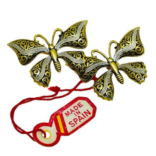 Load image into Gallery viewer, Vintage SPAIN damascene gold tone black butterfly designer brooch
