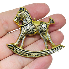 Load image into Gallery viewer, Vintage SPAIN damascene gold tone black designer swinging horse brooch
