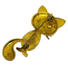 Load image into Gallery viewer, Vintage SPAIN damascene gold tone black faux pearl cat designer brooch
