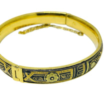 Load image into Gallery viewer, Vintage SPAIN damascene gold tone black inlay designer bangle bracelet
