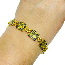 Load image into Gallery viewer, Vintage SPAIN damascene gold tone black panel link designer bracelet
