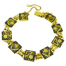 Load image into Gallery viewer, Vintage SPAIN damascene gold tone black panel link designer bracelet
