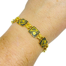 Load image into Gallery viewer, Vintage SPAIN damascene gold tone black panel link designer bracelet
