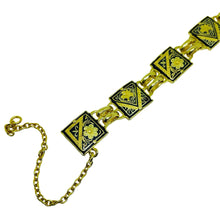 Load image into Gallery viewer, Vintage SPAIN damascene gold tone black panel link designer bracelet

