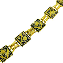 Load image into Gallery viewer, Vintage SPAIN damascene gold tone black panel link designer bracelet
