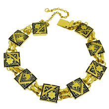 Load image into Gallery viewer, Vintage SPAIN damascene gold tone black panel link designer bracelet
