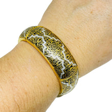 Load image into Gallery viewer, Vintage SPAIN damascene gold tone black panel stretch link designer bracelet
