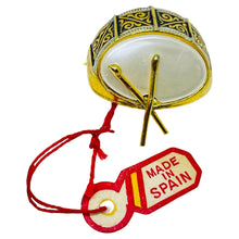 Load image into Gallery viewer, Vintage SPAIN damascene gold tone black pearl drum designer brooch
