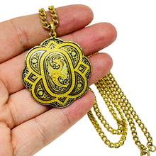 Load image into Gallery viewer, Vintage SPAIN damascene gold tone black pendant designer necklace
