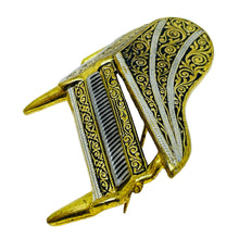 Load image into Gallery viewer, Vintage SPAIN damascene gold tone black piano designer brooch
