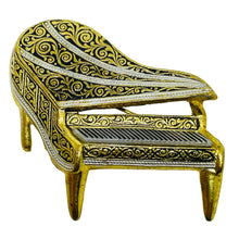 Load image into Gallery viewer, Vintage SPAIN damascene gold tone black piano designer brooch
