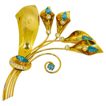 Load image into Gallery viewer, Vintage STERLING silver gold plated vermeil glass topaz massive flower brooch
