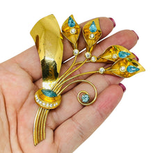 Load image into Gallery viewer, Vintage STERLING silver gold plated vermeil glass topaz massive flower brooch
