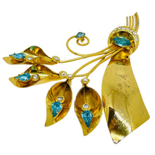 Load image into Gallery viewer, Vintage STERLING silver gold plated vermeil glass topaz massive flower brooch

