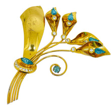 Load image into Gallery viewer, Vintage STERLING silver gold plated vermeil glass topaz massive flower brooch
