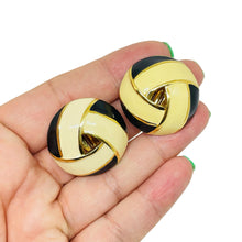 Load image into Gallery viewer, Vintage ST. JOHN gold plated enamel designer clip on earrings
