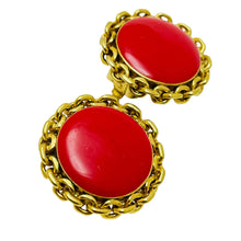 Load image into Gallery viewer, Vintage ST JOHN signed gold chain red enamel designer clip on earrings
