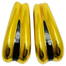 Load image into Gallery viewer, Vintage ST JOHN signed gold tone black enamel designer clip on earrings
