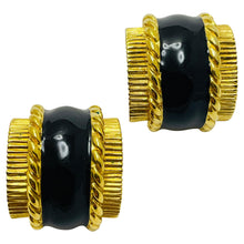 Load image into Gallery viewer, Vintage ST JOHN signed gold tone enamel designer runway clip on earrings
