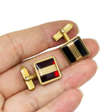 Load image into Gallery viewer, Vintage SWANK signed 10k gp gold plated red glass designer cufflinks
