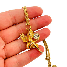 Load image into Gallery viewer, Vintage SWAROVSKI gold crystal angel pendant designer necklace
