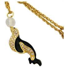 Load image into Gallery viewer, Vintage SWAROVSKI gold crystal enamel seagull pendant designer necklace
