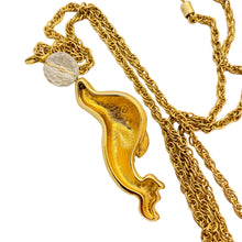 Load image into Gallery viewer, Vintage SWAROVSKI gold crystal enamel seagull pendant designer necklace
