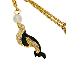 Load image into Gallery viewer, Vintage SWAROVSKI gold crystal enamel seagull pendant designer necklace
