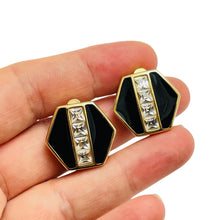Load image into Gallery viewer, Vintage SWAROVSKI signed gold plated crystals enamel designer clip on earrings
