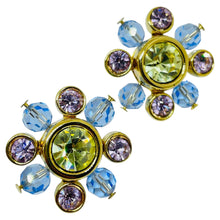 Load image into Gallery viewer, Vintage SWAROVSKI swan gold plated crystals flowers designer pierced earrings
