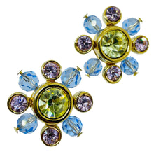 Load image into Gallery viewer, Vintage SWAROVSKI swan gold plated crystals flowers designer pierced earrings
