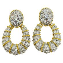 Load image into Gallery viewer, Vintage SWAROVSKI swan gold plated pave crystals door knocker clip earrings
