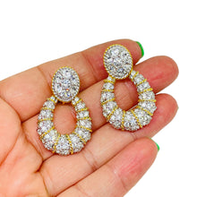 Load image into Gallery viewer, Vintage SWAROVSKI swan gold plated pave crystals door knocker clip earrings

