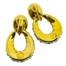 Load image into Gallery viewer, Vintage SWAROVSKI swan gold plated pave crystals door knocker clip earrings
