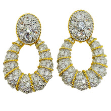 Load image into Gallery viewer, Vintage SWAROVSKI swan gold plated pave crystals door knocker clip earrings
