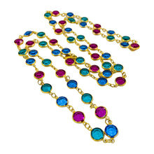 Load image into Gallery viewer, Vintage SWAROVSKI swan signed gold bezel pink blue teal crystal chain necklace
