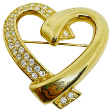 Load image into Gallery viewer, Vintage SWAROVSKI swan signed gold plated crystals heart designer brooch
