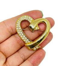 Load image into Gallery viewer, Vintage SWAROVSKI swan signed gold plated crystals heart designer brooch
